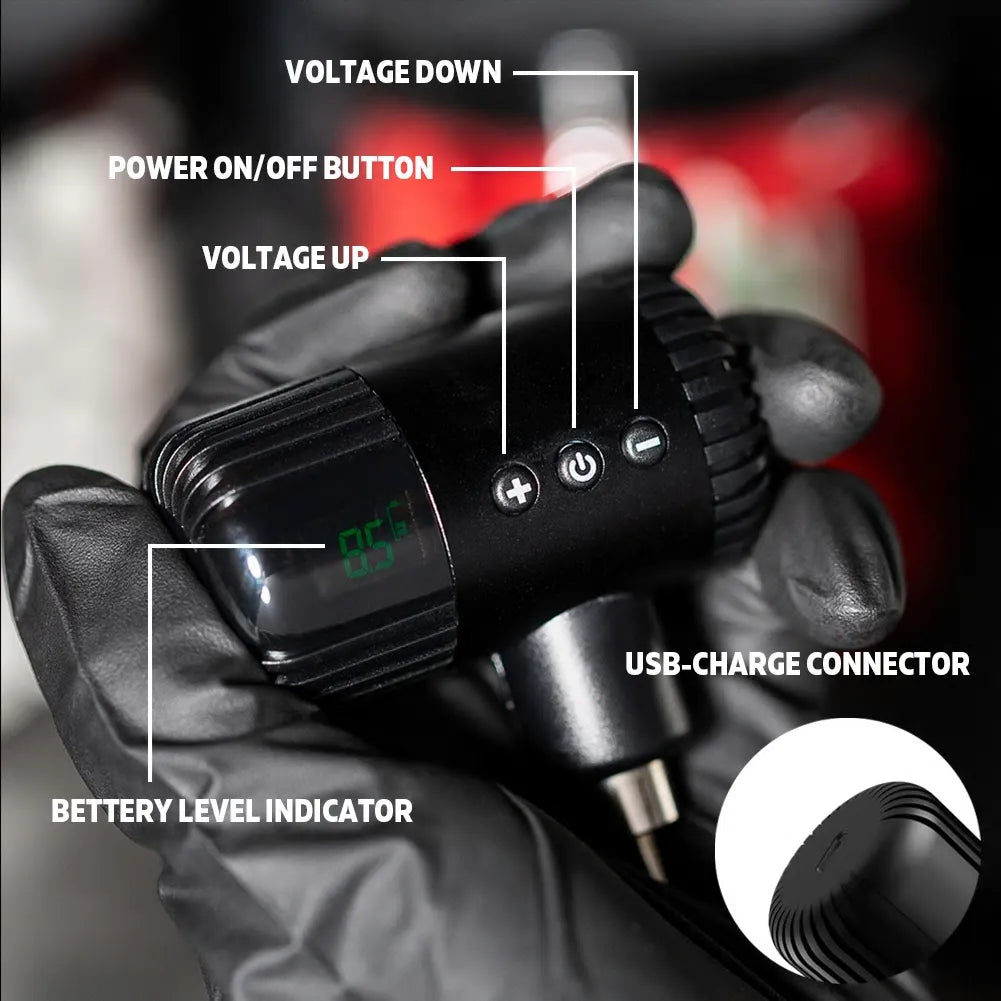 Portex Gen2 Wireless Power Supply Tattoo Battery Power Pack with LED Display for All Tattoo Machines RCA DC Connection